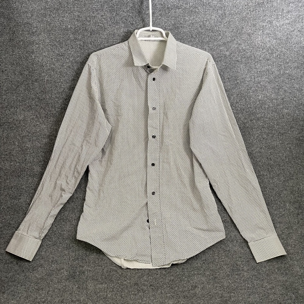 Dior Homme Button Dress Shirt Mens 40 Black White Geometric Jacquard Long Sleeve